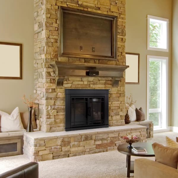 Masonry fireplace door