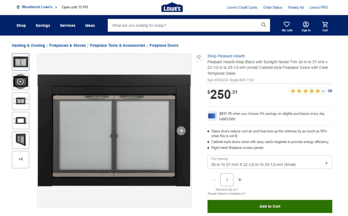 lowes fireplace doors