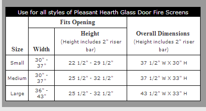 Pleasant Hearth Sizing Chart