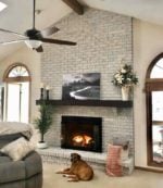 Fireplace brick painted with Brick-Anew Misty Harbor color