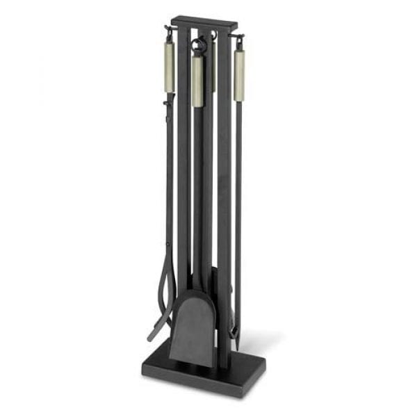 Modern Black Fireplace Tool Set With Burnished Bronze or Brushed Steel