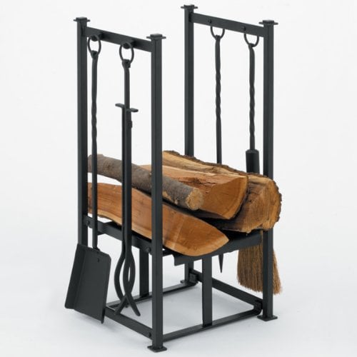 Woodfield Black Wood Holder With Fireplace Tools