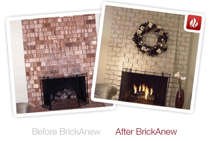 Before and after a Brick-Anew fireplace makeover. Image source: Brick-Anew.com