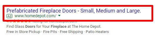screenshot of Home Depot advertising prefab doors on Google