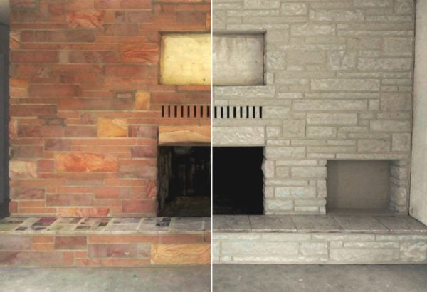 Stone Fireplace painted with Brick Anew Frosted Sunshine Before and After