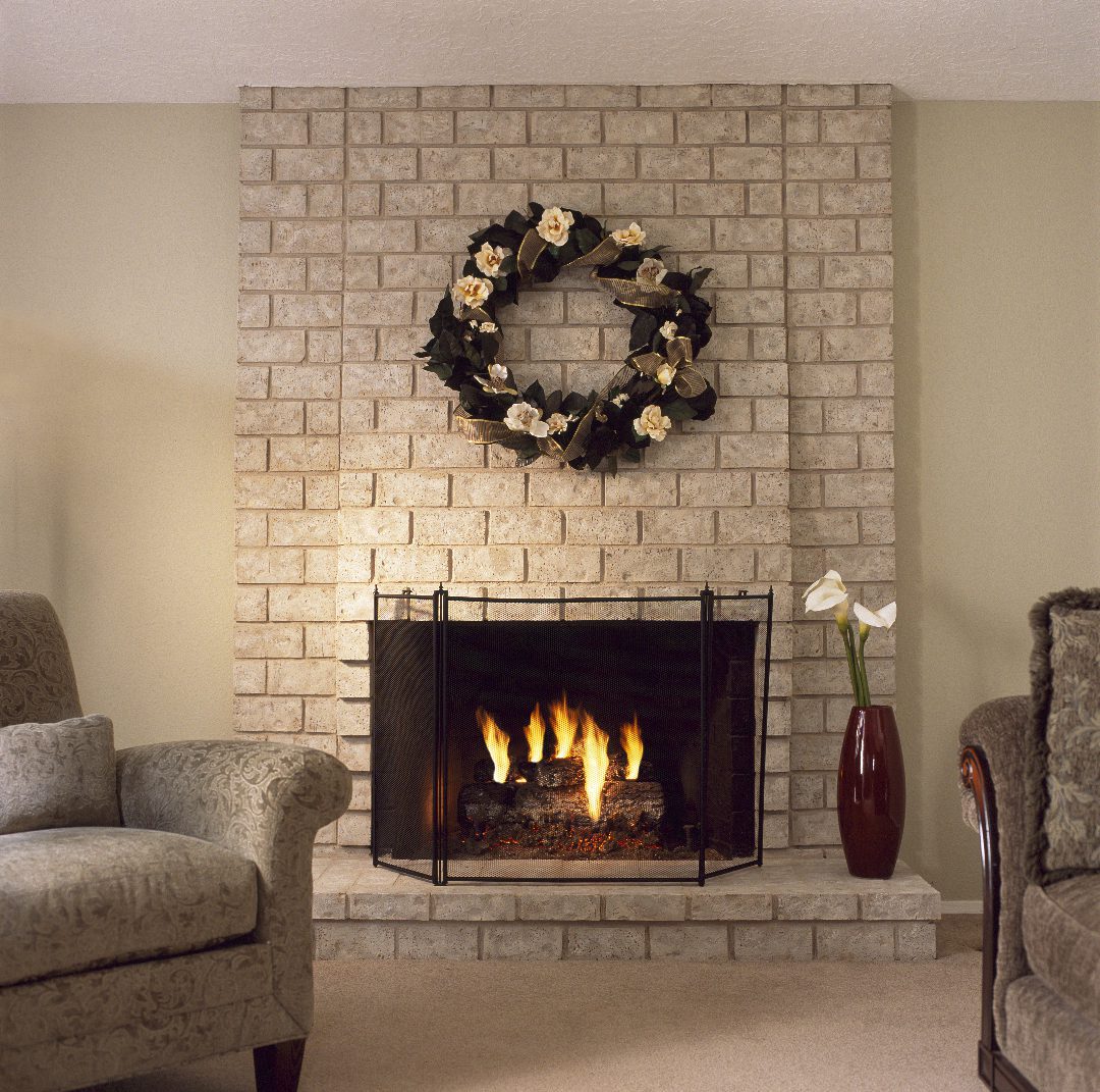 Brick-Anew Painted Fireplace with Doors and Accessories
