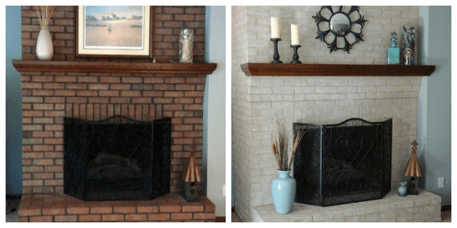 Fireplace brick painted with Brick-Anew Frosted Sunshine color