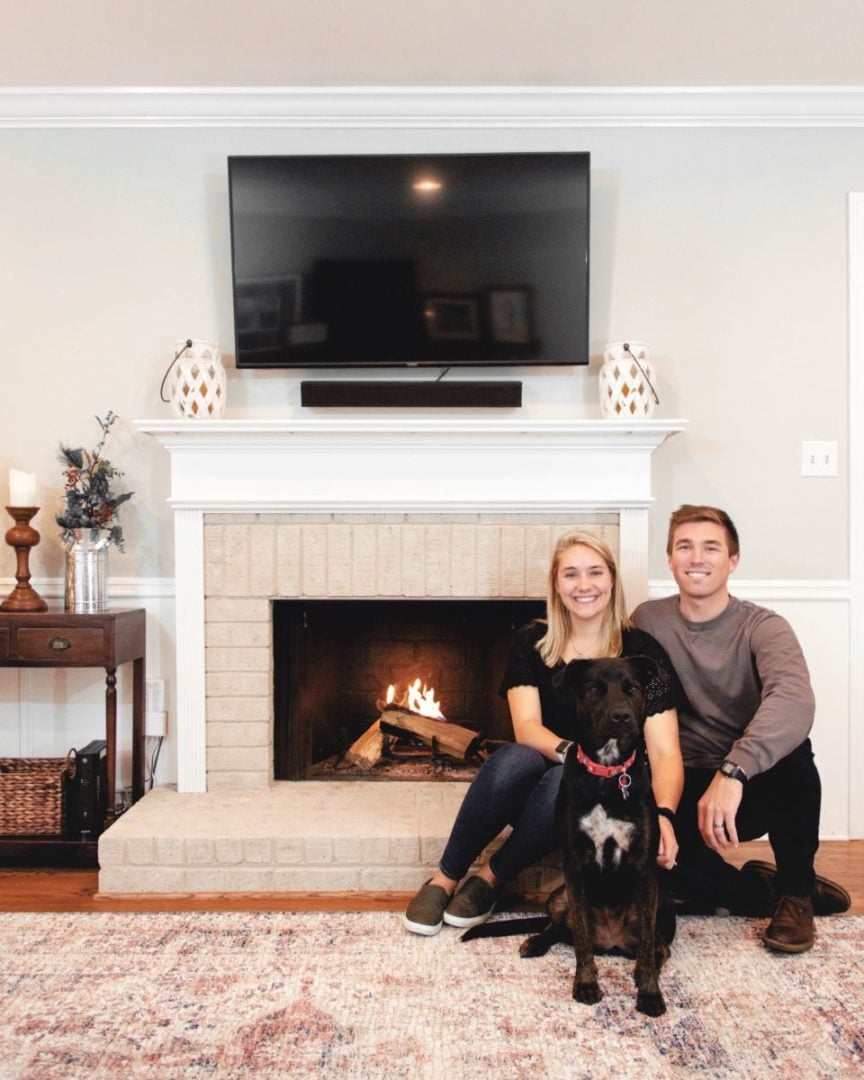 Fireplace brick painted with Brick-Anew Twilight Taupe color