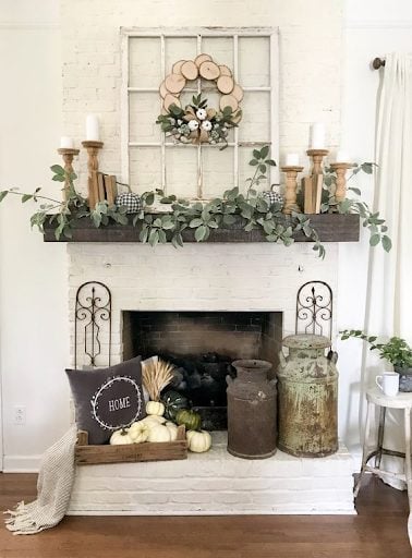 a crowded fireplace hearth