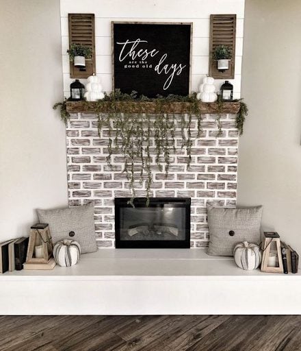 fireplace hearth with reflected decor