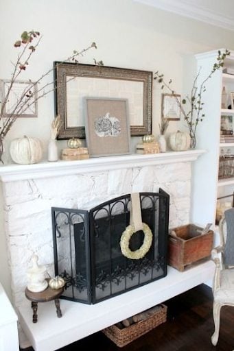 fireplace screen with hay wreath