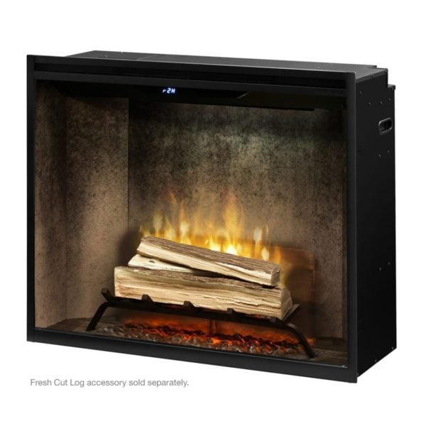 Revillusion 36" Portrait firebox in weathered concrete with fresh cut logs