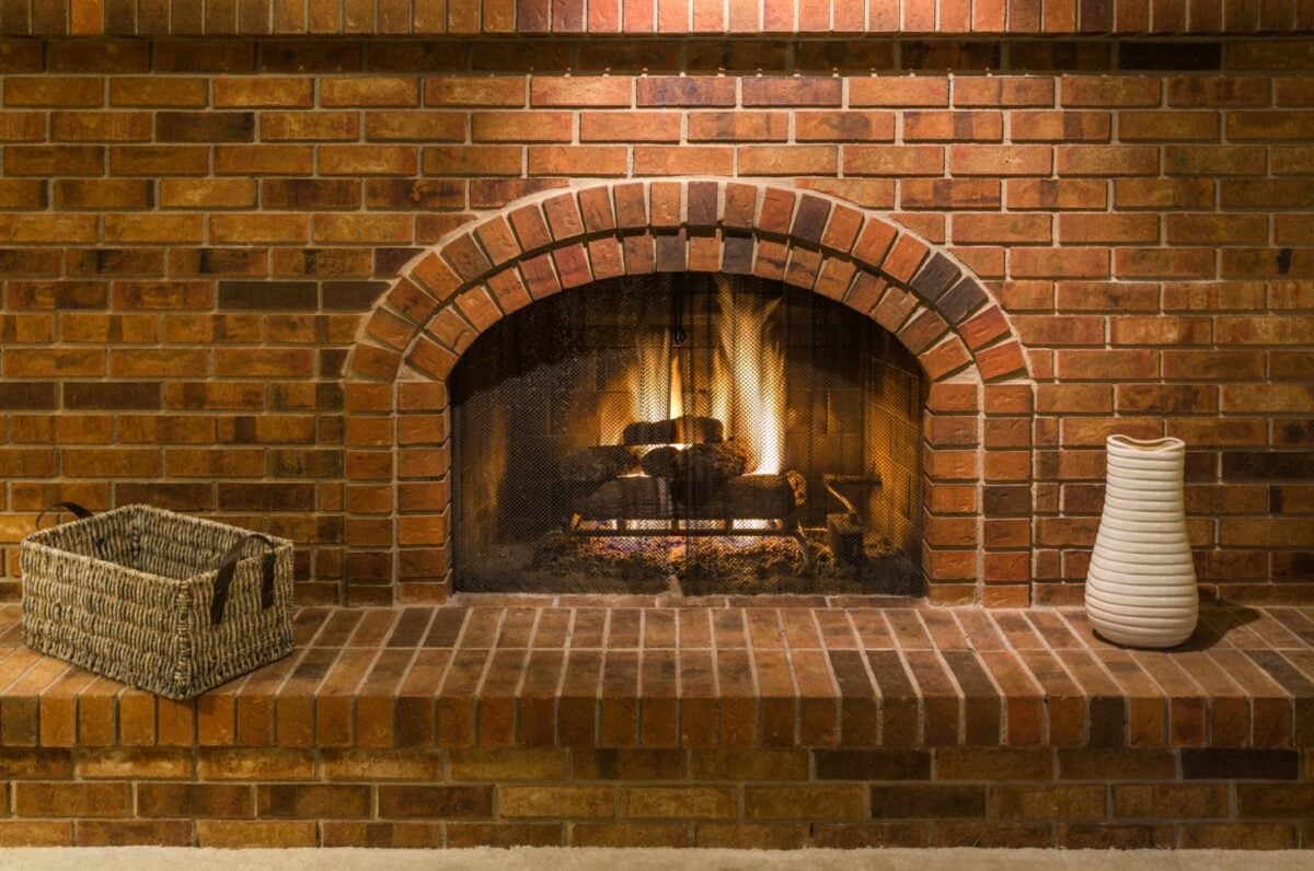 Cleaned Red Brick Fireplace