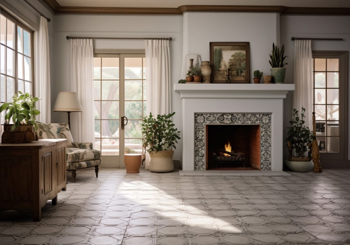 Chic Tile farmhouse fireplace