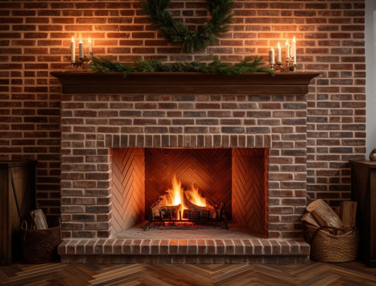 Love the basket with blanket in front of the fireplace--Great textures