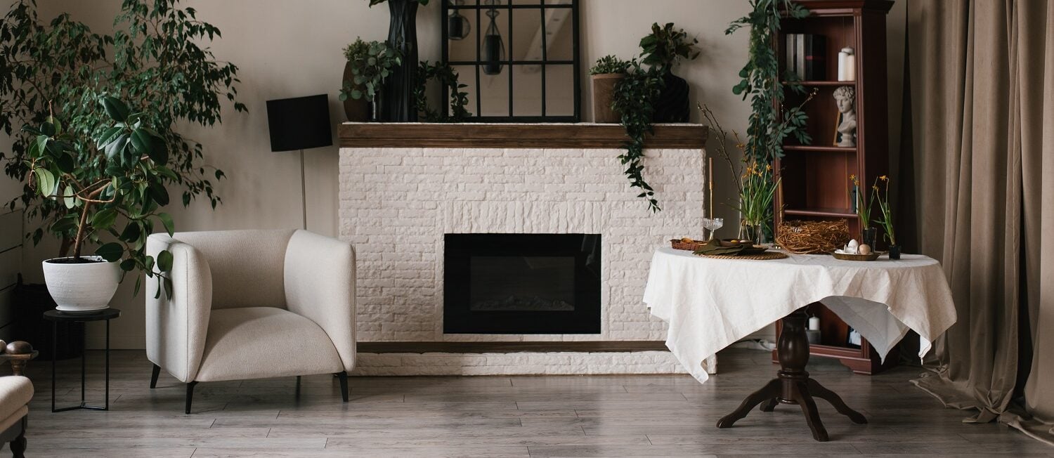 white brick fireplace