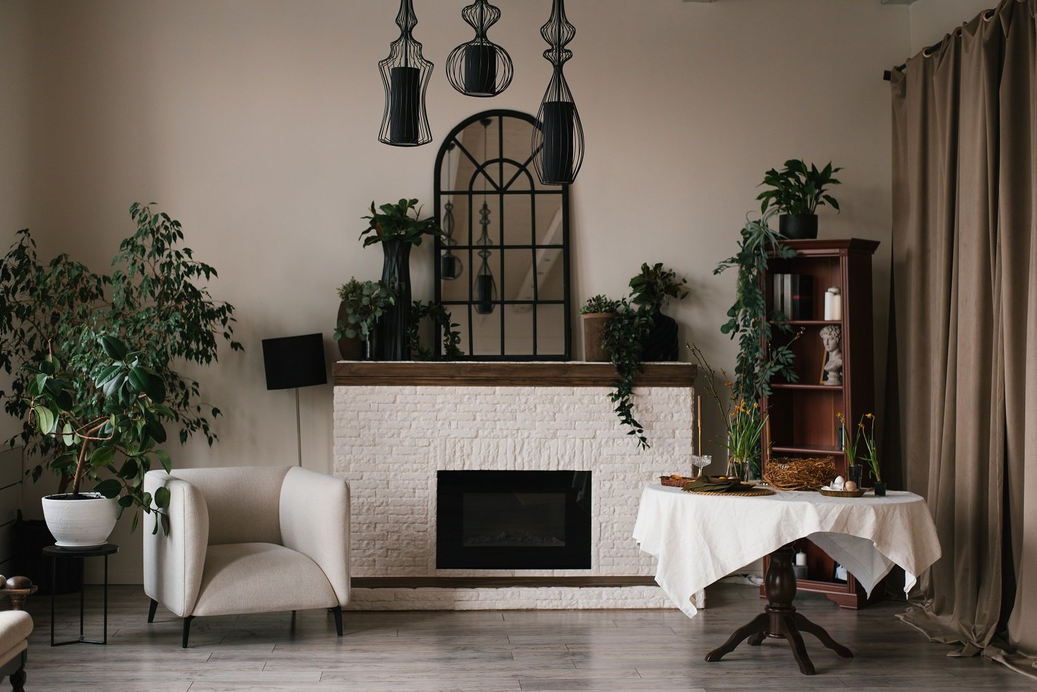 white brick fireplace