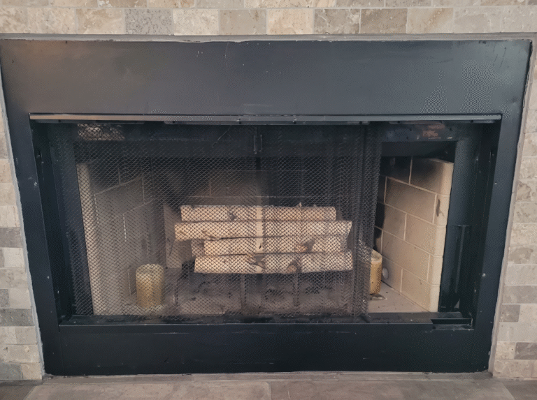 Fireplace opening photographed straight on