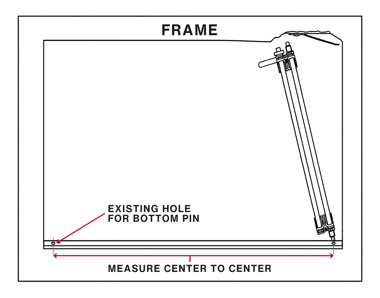 Measure the existing bottom-pin holes, center to center
